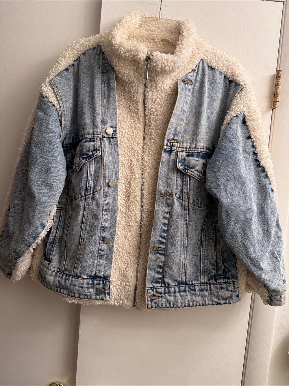 Blank NYC Cream Sherpa-Lined Light Blue Denim Jacket